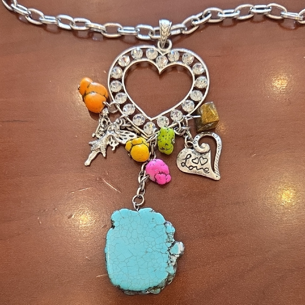 Bling Heart & Charm Necklace